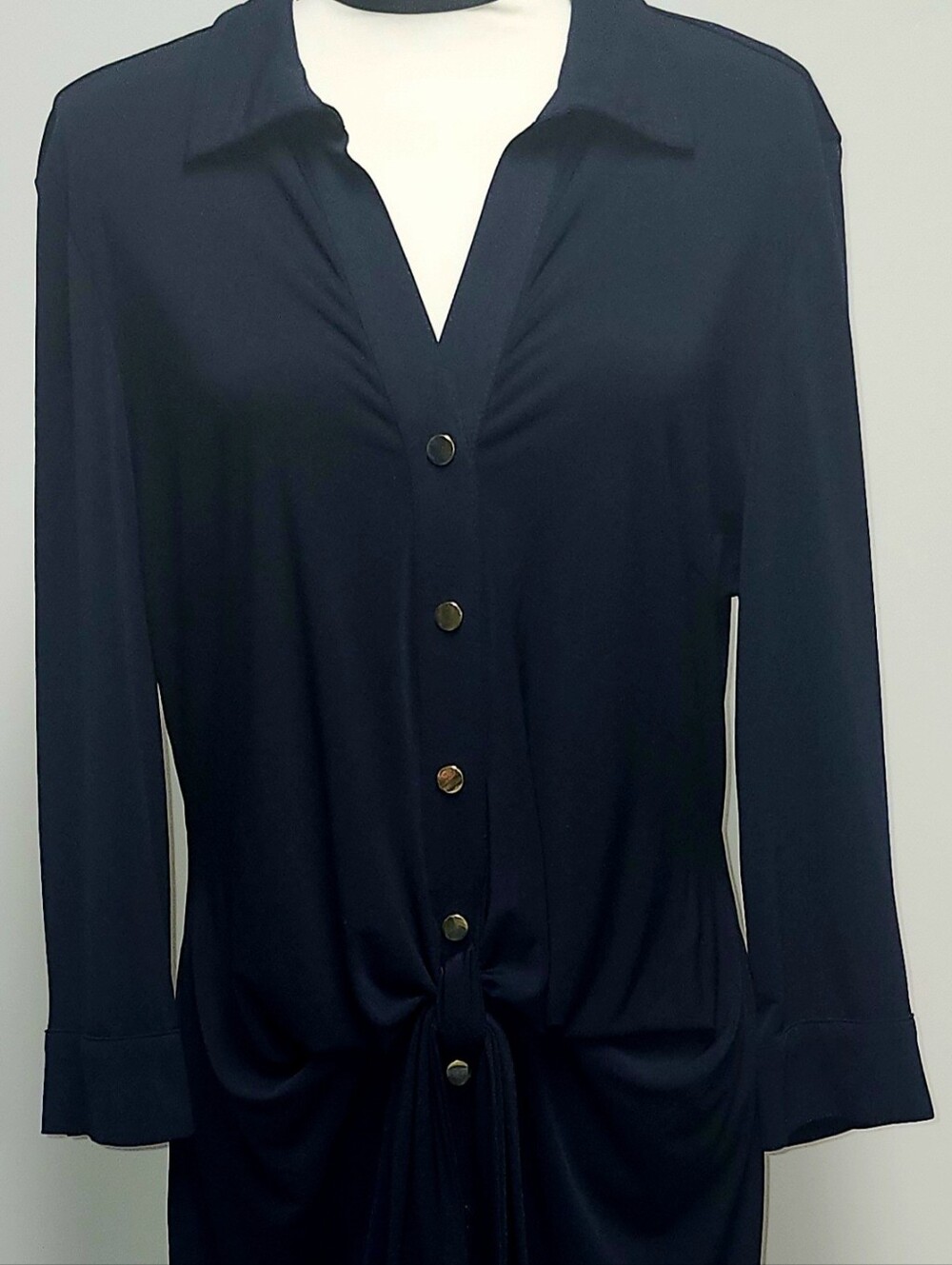 Women’s Navy Button-Front Tie-waist Dress